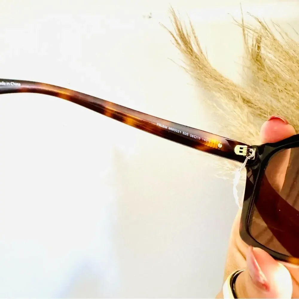 NEW MAXMARA Prism Oversized Tortoiseshell Brown Square Gold Stud Sunglasses Case